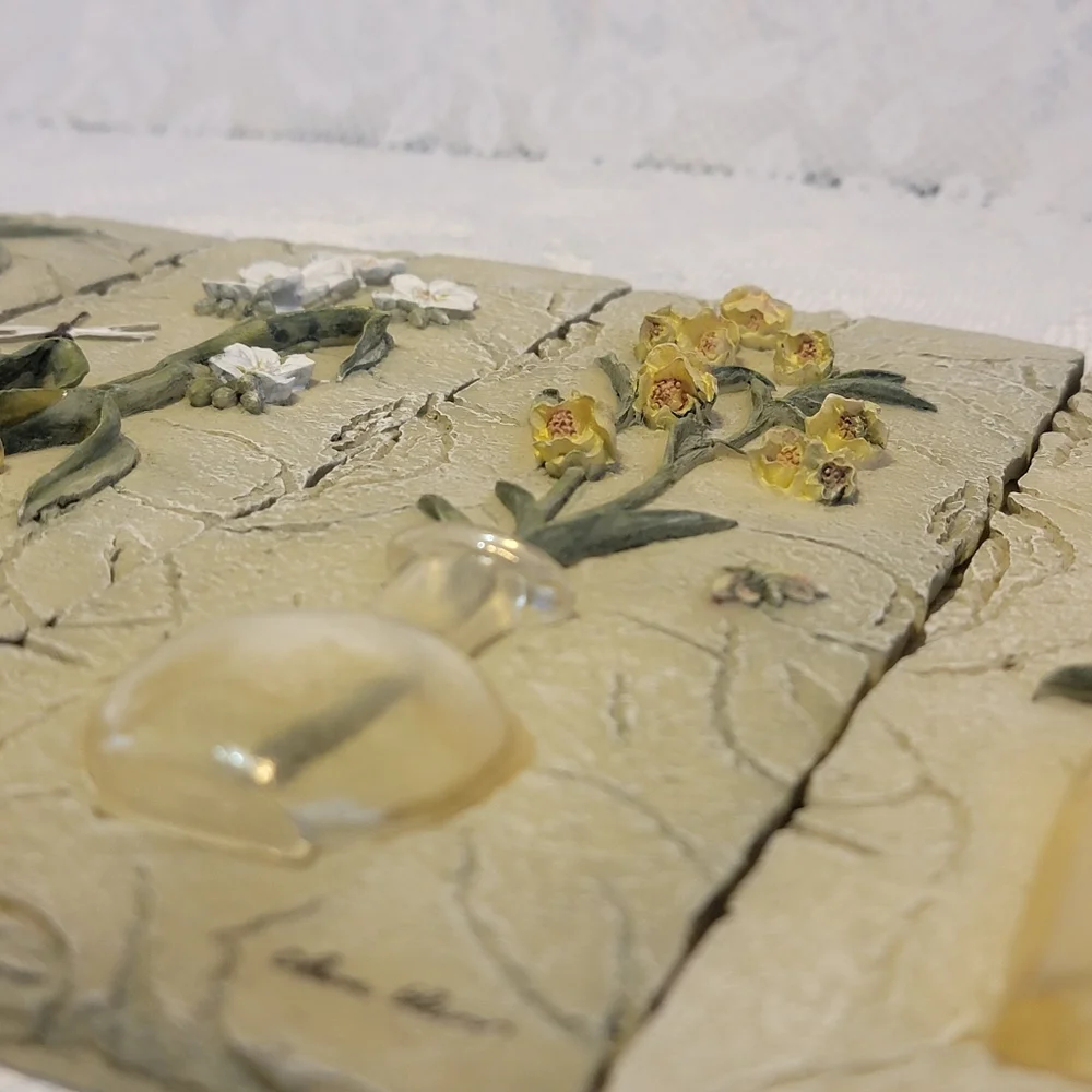 Vintage Cheri Blum Signed 3D Floral Wall Art Plaques Set of 4 Raised Flowers